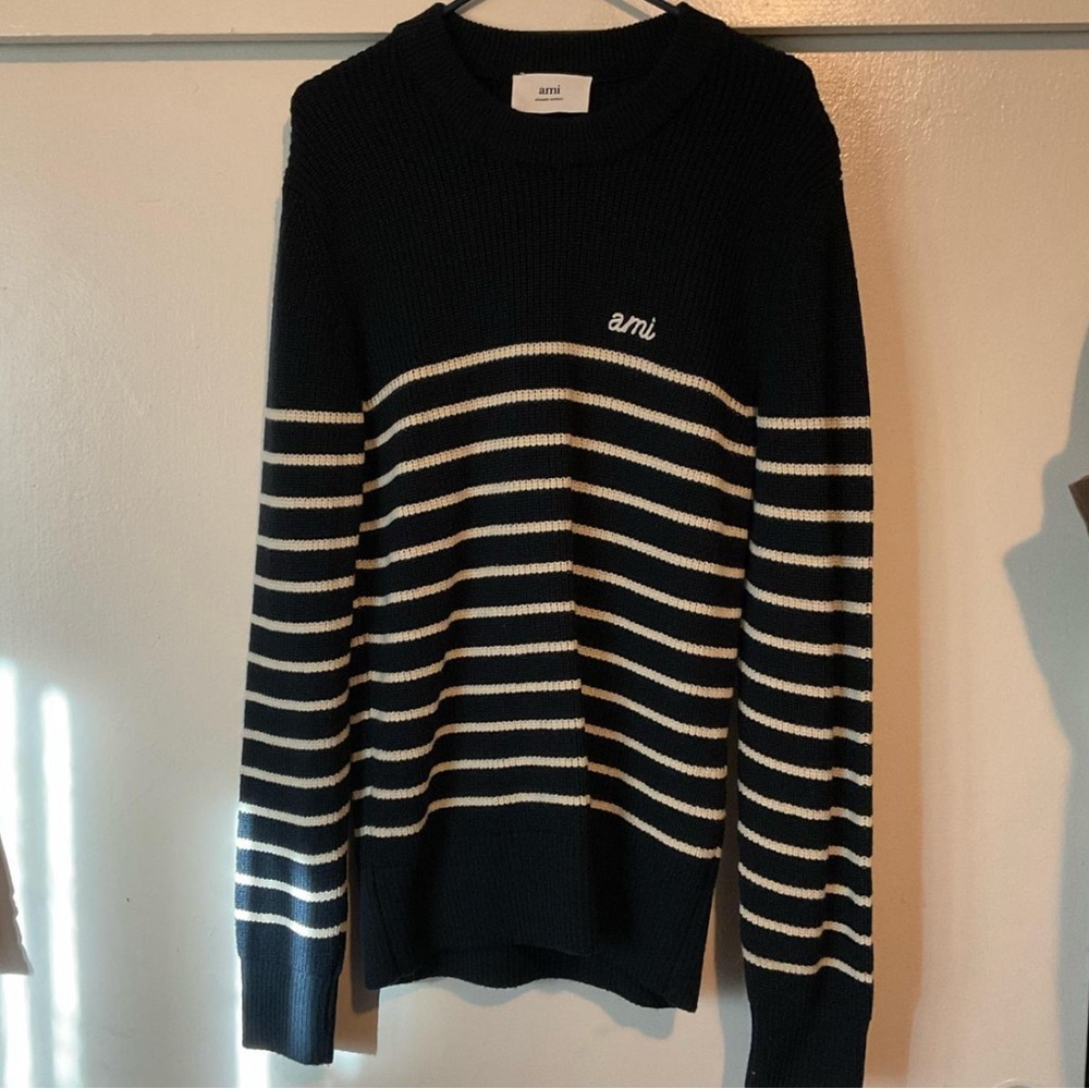 Ami Sweater Medium Navy and Cream Stripes